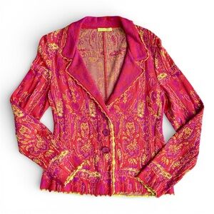 Catherine Andre Jacquard Knit Cardigan Blazer Jacket Pink Yellow Size Small